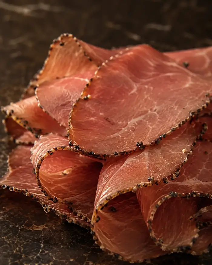 Pastrami de bœuf tranché finement