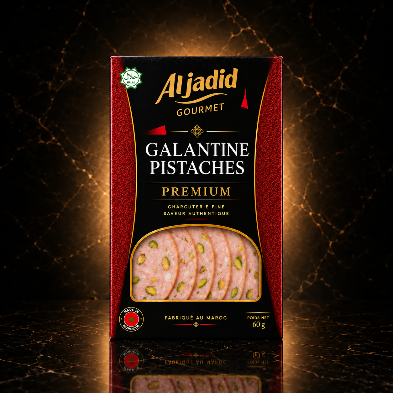 Galantine pistaches tranchée — La tranche qui se regarde, prête à servir
